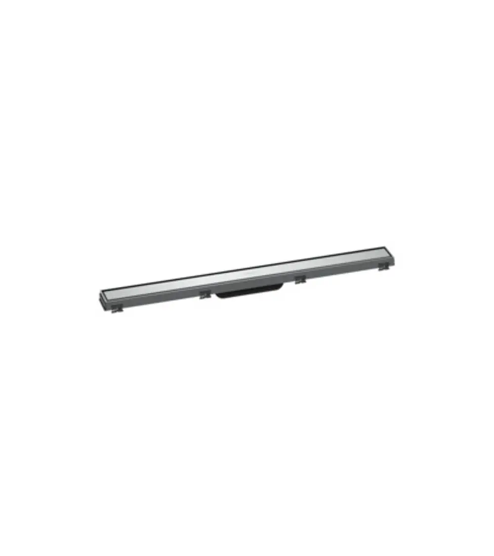 Hansgrohe Duschrinne in Chrom, flaches Design, längliche Form mit einem zentralen herausziehbaren Griff für einfache Handhabung. Ideal für die Installation in Duschen.